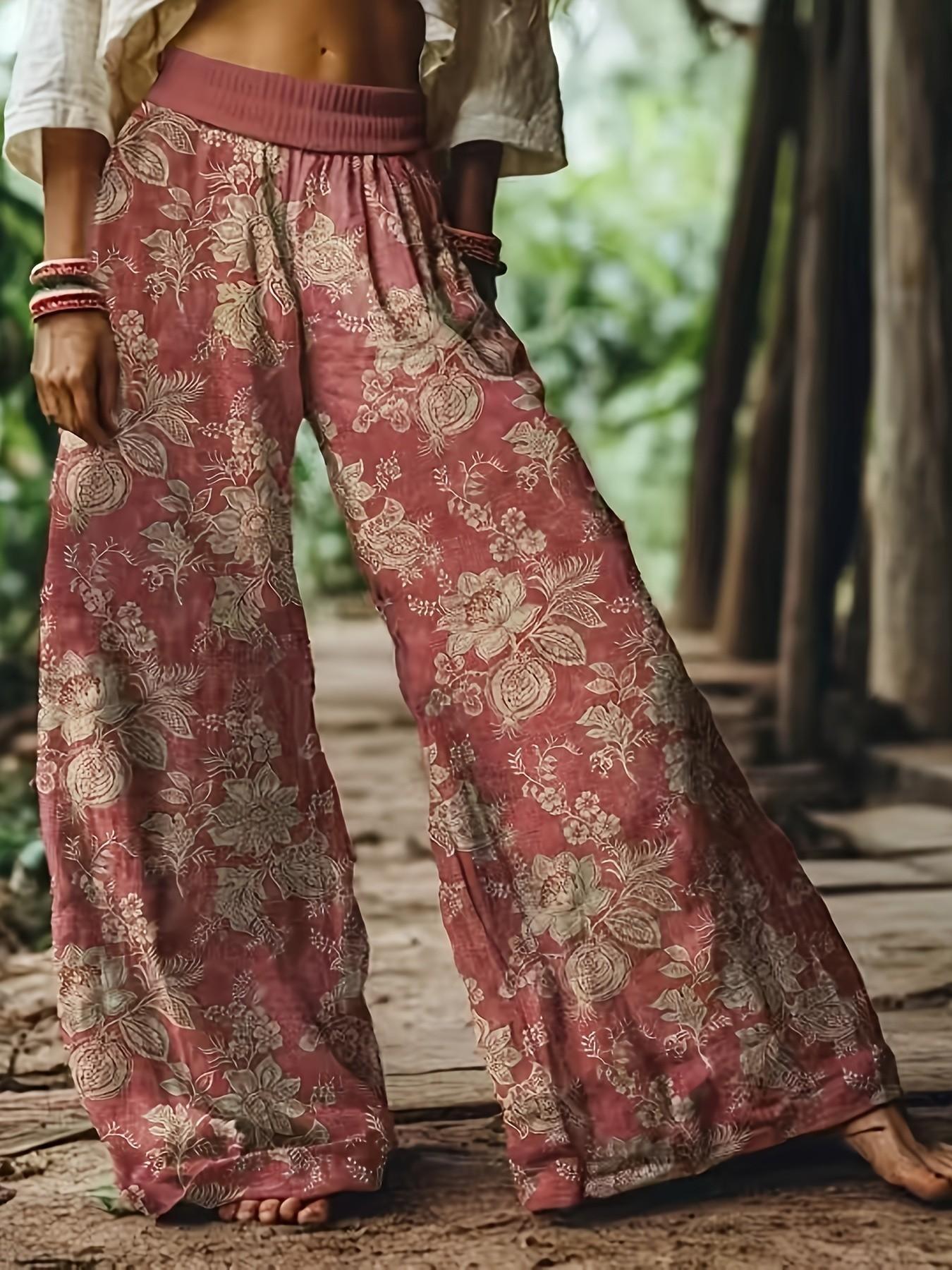 【LAST DAY SALE】Women's Casual Bohemian Style Floral Print Wide Leg Pant