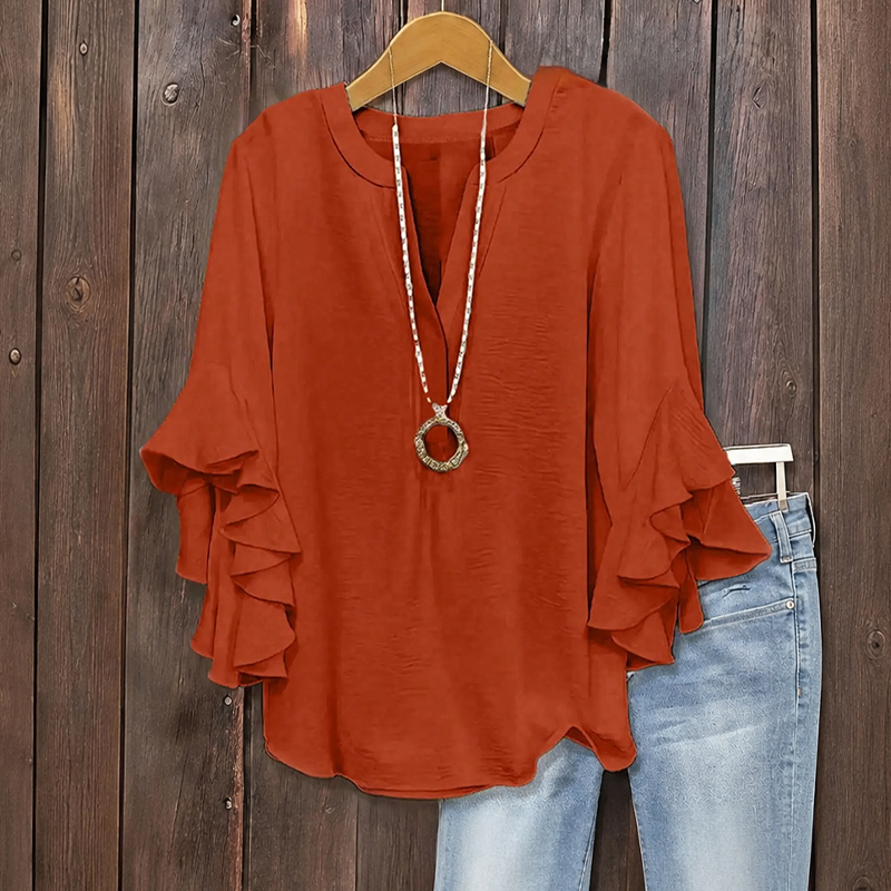 Women's Ruffle Sleeve V-Neck Shirt