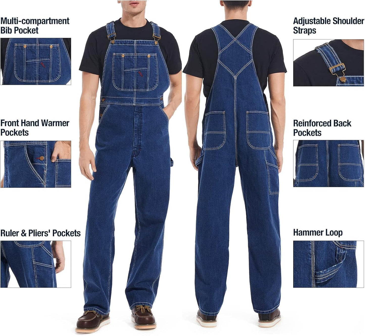🔥Last Day Promotion🔥Men's Denim Bib Overalls, Workwear with Adjustable Straps and Convenient Tool Pockets
