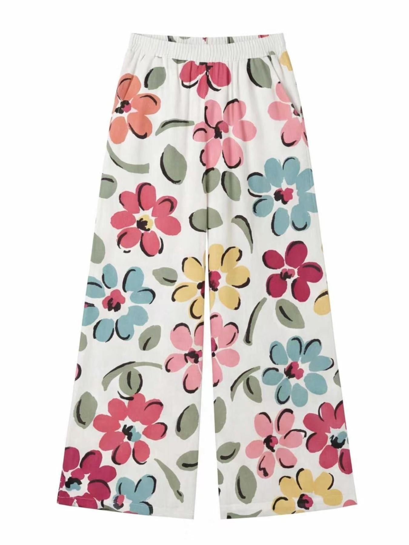 【LAST DAY SALE】Women's Casual Bohemian Style Floral Print Wide-Leg Pants