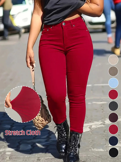 [Last Day Promotion]Women's Button-Fly Stretch Skinny Pants with Pockets