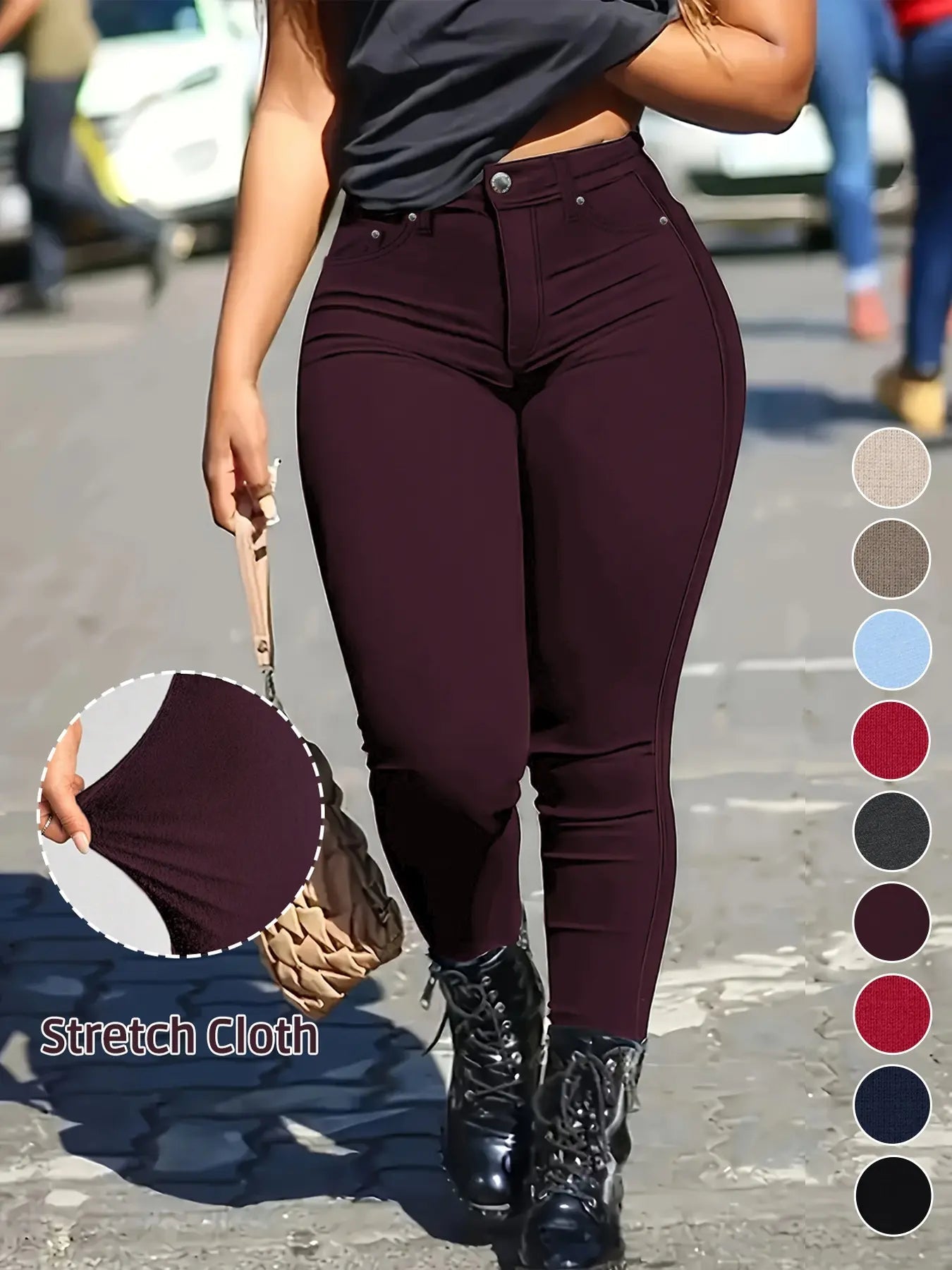 [Last Day Promotion]Women's Button-Fly Stretch Skinny Pants with Pockets