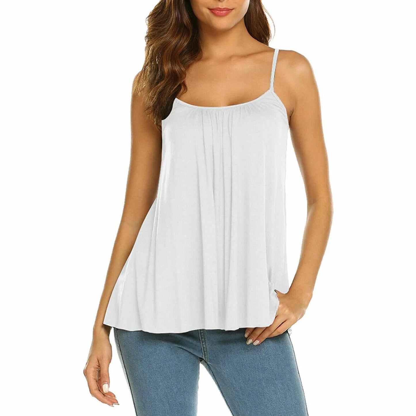 🔥Flash Sale⚡️Plus Size Camisoles Women with Built in Bra Tank Top Cami Sleeveless Summer Tops