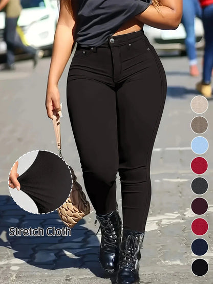 [Last Day Promotion]Women's Button-Fly Stretch Skinny Pants with Pockets