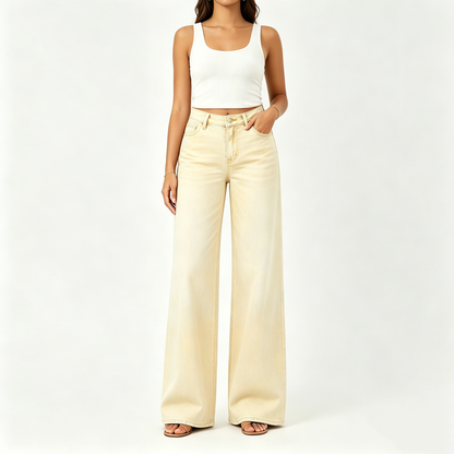 【Free Shipping】Rise Baggy Stretchy Wide Leg Jeans