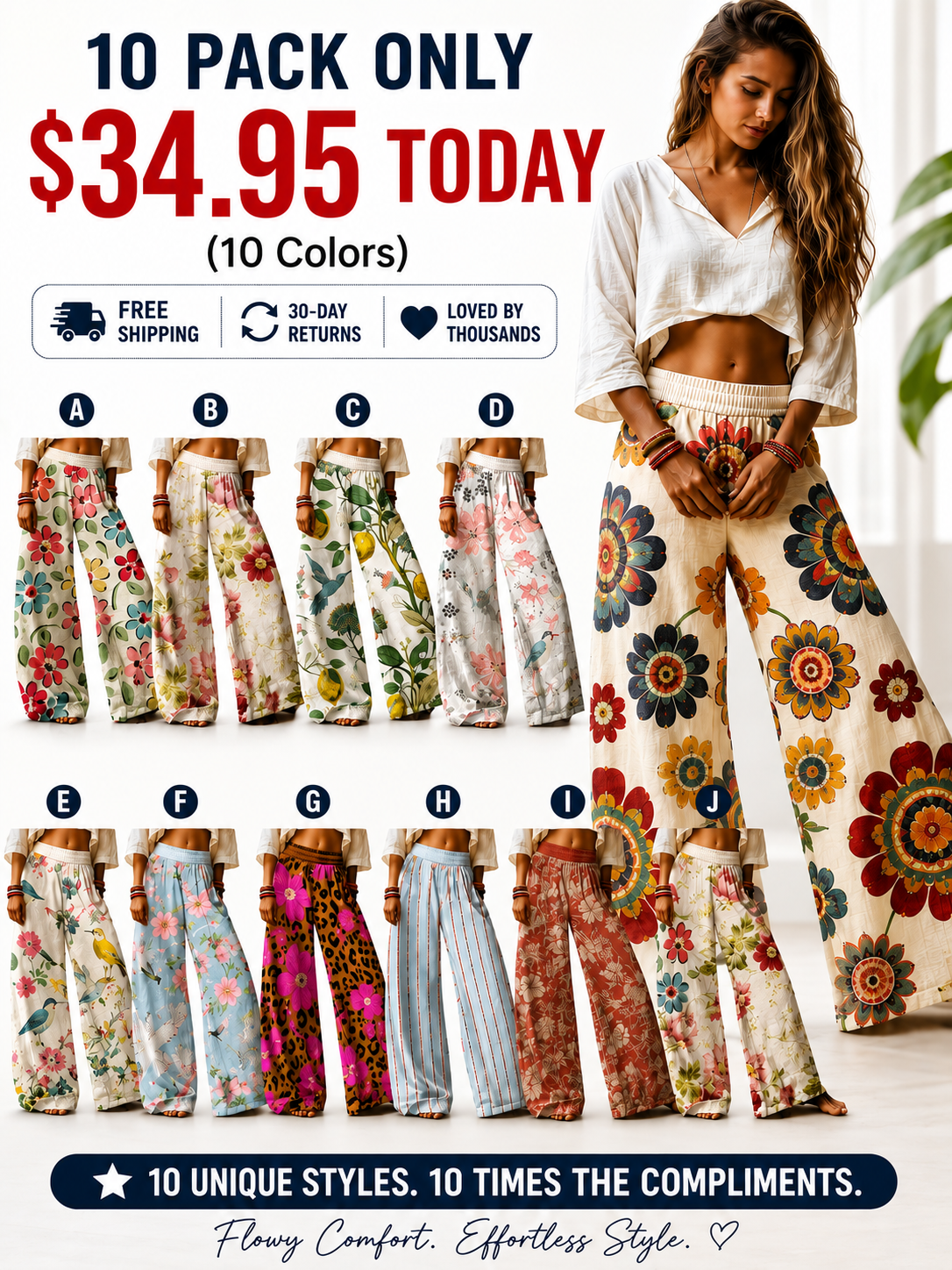 【LAST DAY SALE】Women's Casual Bohemian Style Floral Print Wide Leg Pant