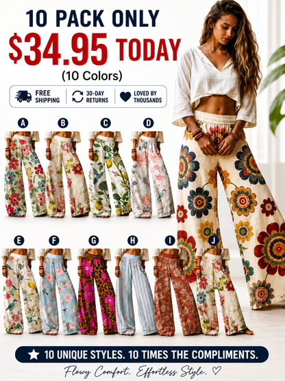 【LAST DAY SALE】Women's Casual Bohemian Style Floral Print Wide Leg Pant