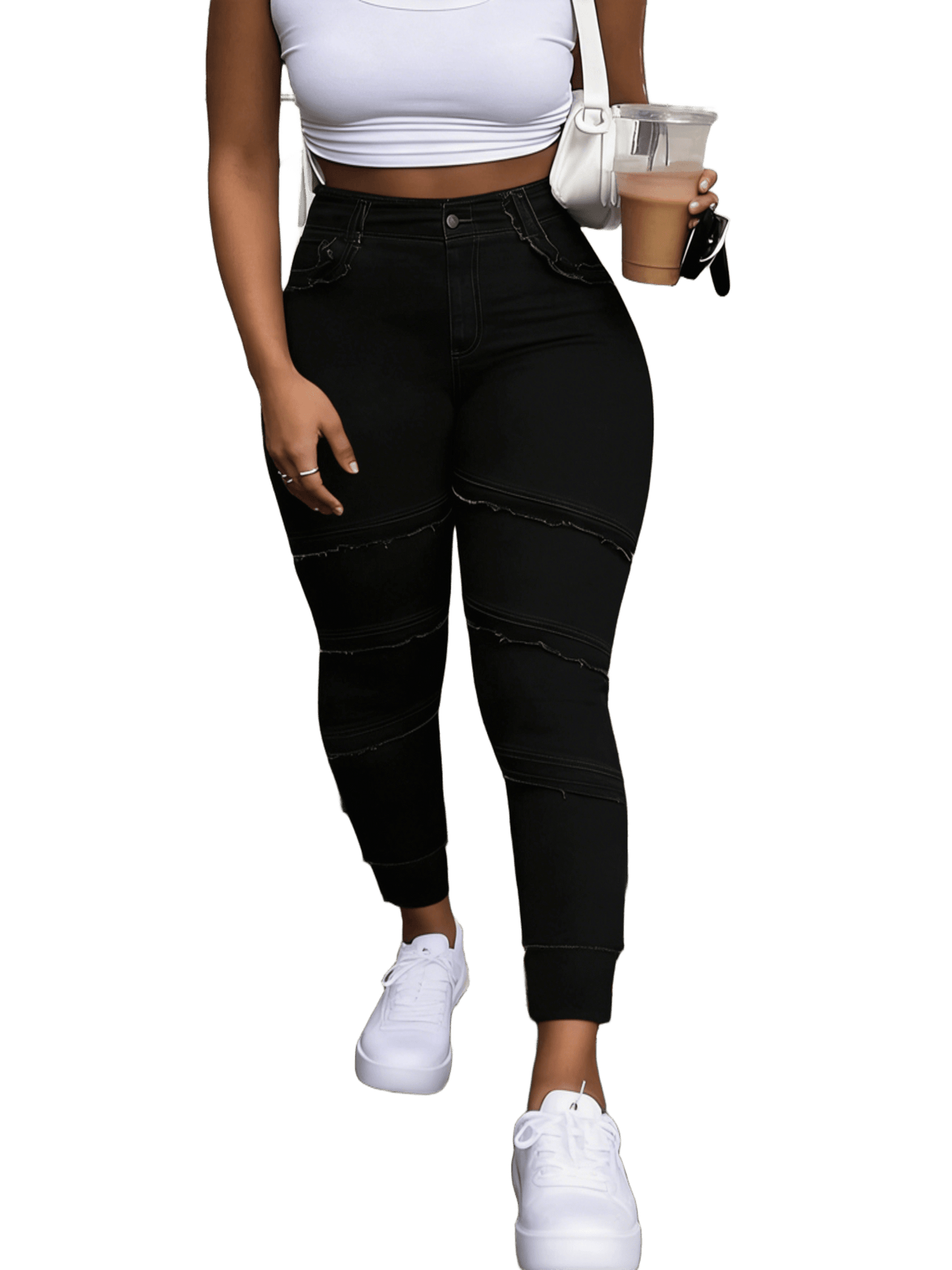 Raw Hem High Waist Dark Wash Stretchy Denim Jeans