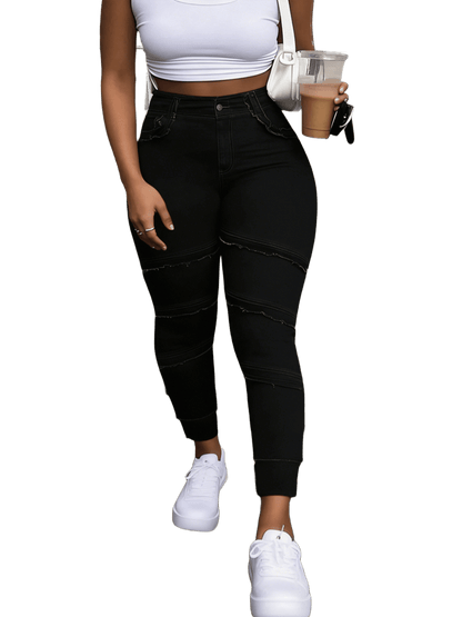 Raw Hem High Waist Dark Wash Stretchy Denim Jeans