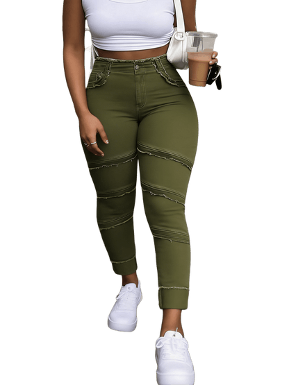 Raw Hem High Waist Dark Wash Stretchy Denim Jeans