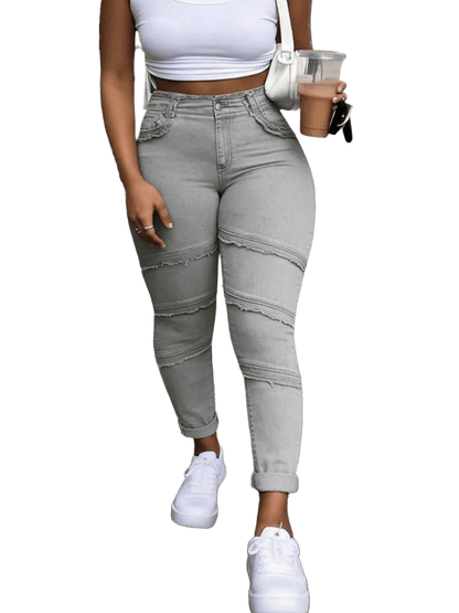 Raw Hem High Waist Dark Wash Stretchy Denim Jeans