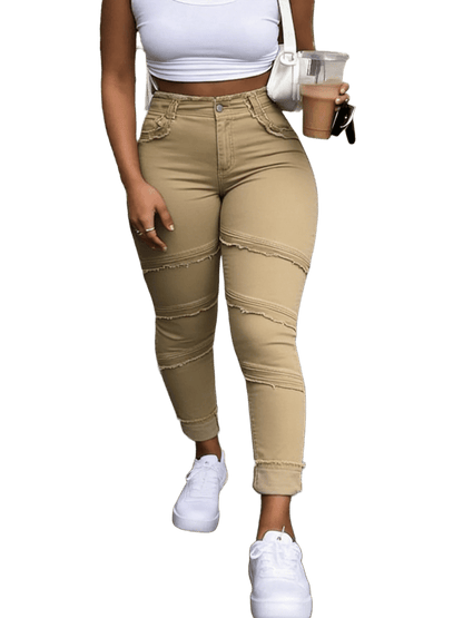 Raw Hem High Waist Dark Wash Stretchy Denim Jeans