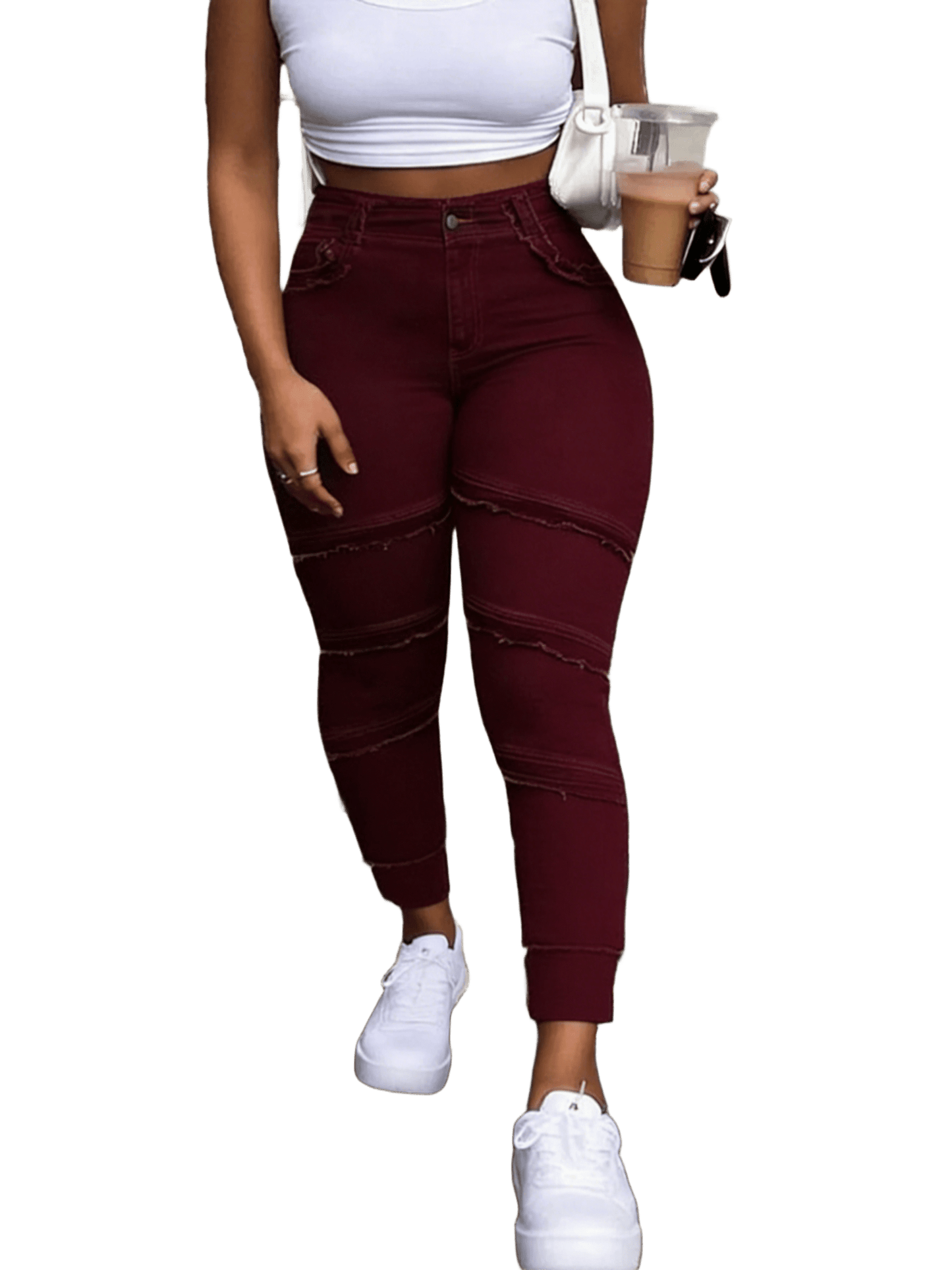 Raw Hem High Waist Dark Wash Stretchy Denim Jeans