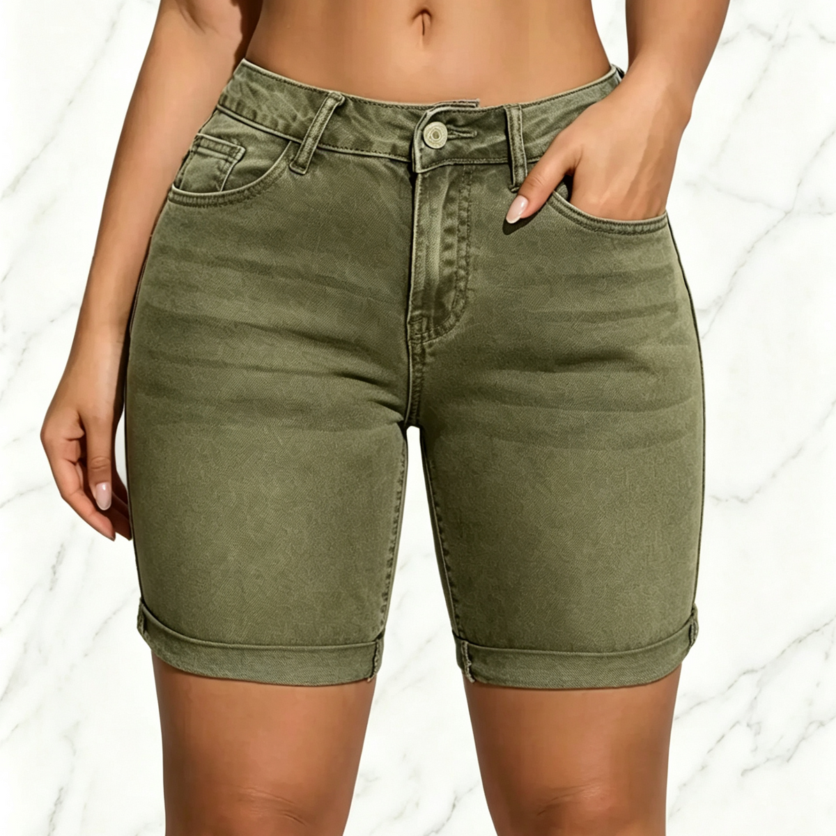 [Final Clearance Sale]Women’s Washed Slim Fit Denim Shorts with Pockets
