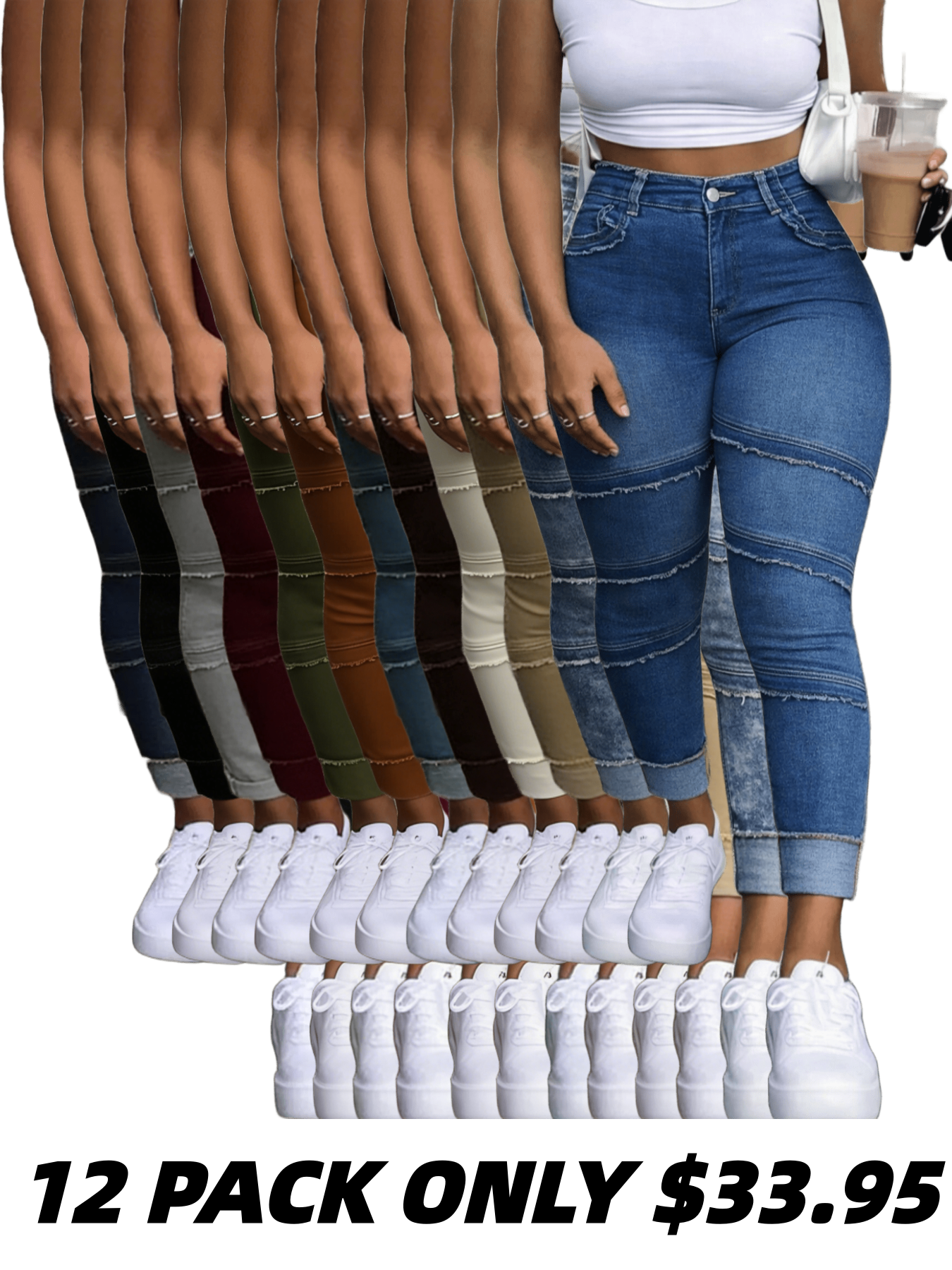 Raw Hem High Waist Dark Wash Stretchy Denim Jeans