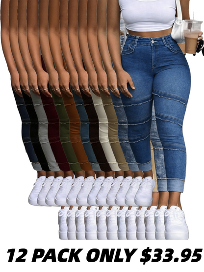 Raw Hem High Waist Dark Wash Stretchy Denim Jeans
