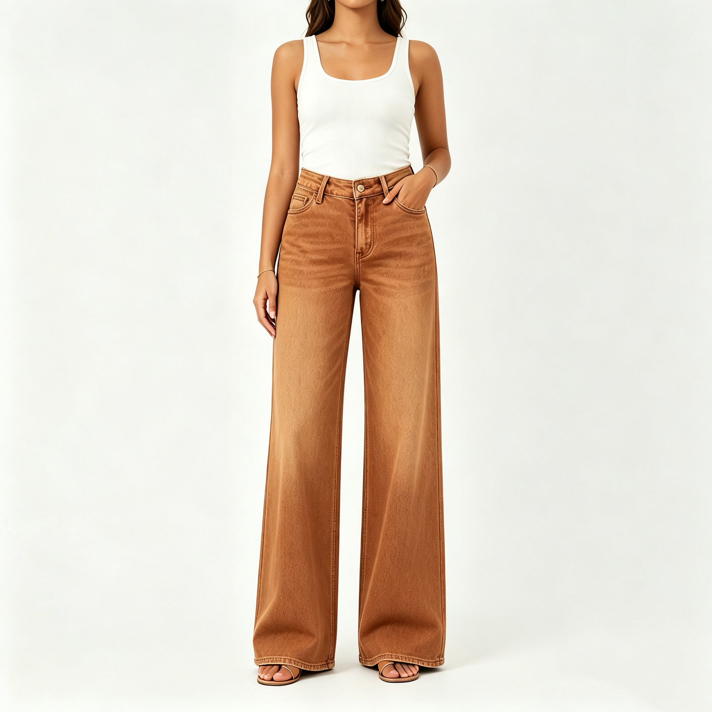 【Free Shipping】Rise Baggy Stretchy Wide Leg Jeans