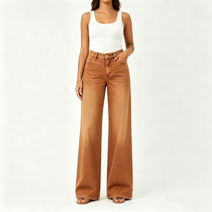 【Free Shipping】Rise Baggy Stretchy Wide Leg Jeans
