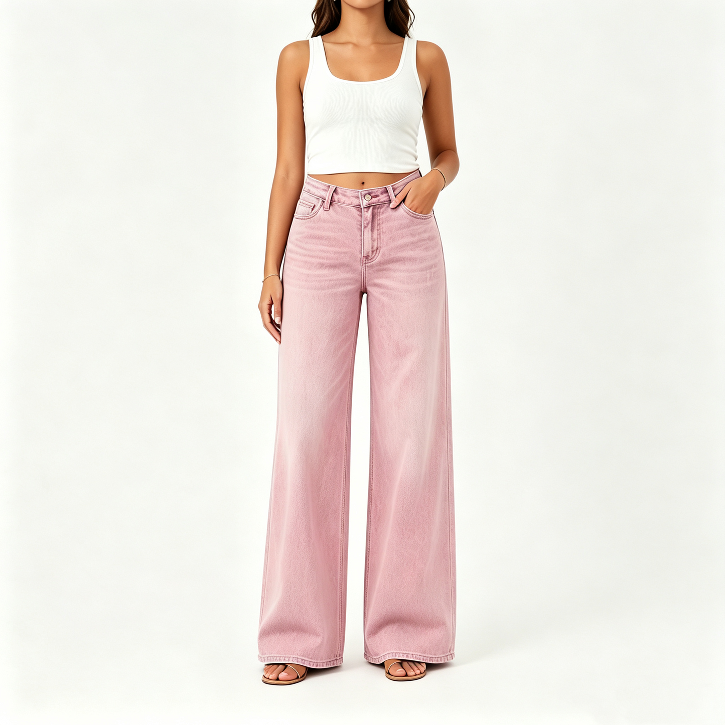 【Free Shipping】Rise Baggy Stretchy Wide Leg Jeans