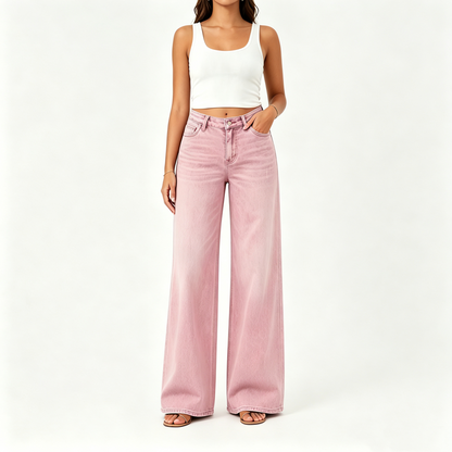 【Free Shipping】Rise Baggy Stretchy Wide Leg Jeans