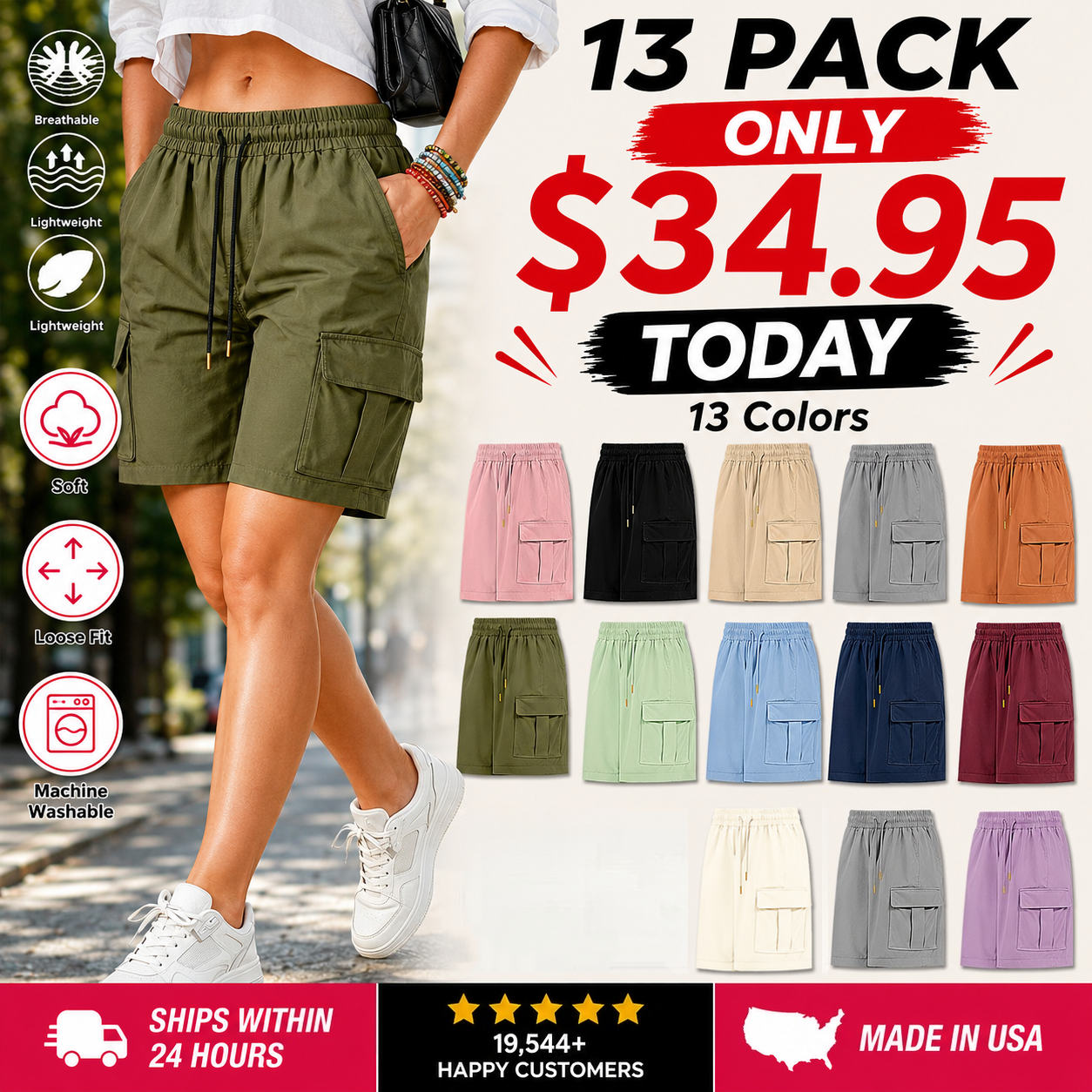 Women’s outdoor cargo shorts—multi-pocket design