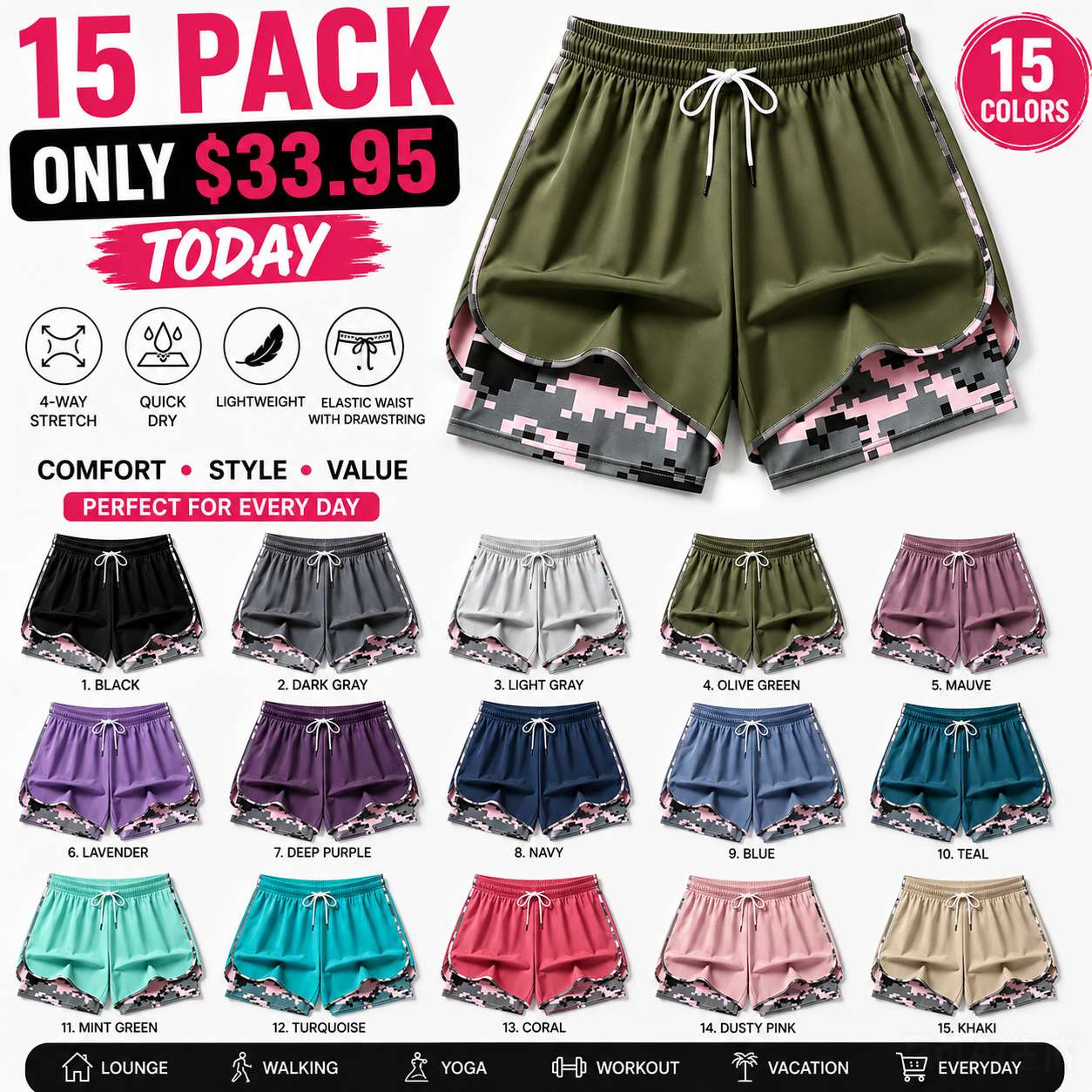 【LAST DAY SALE】Women’s casual athletic pockets shorts