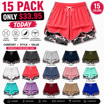【LAST DAY SALE】Women’s casual athletic shorts with pockets Breathable Double-Lined Shorts