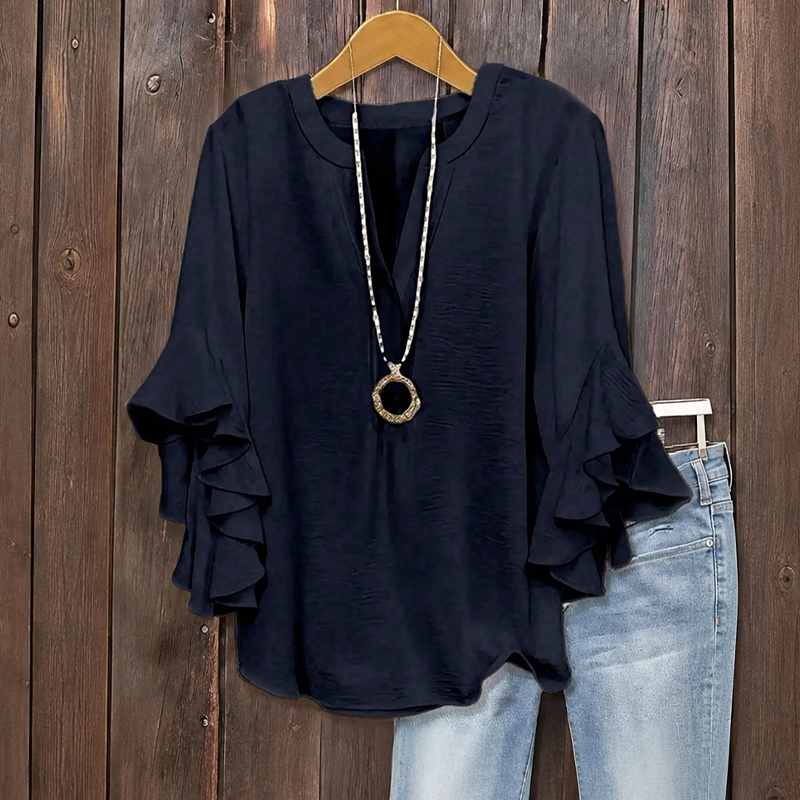 Women's Ruffle Sleeve V-Neck Shirt