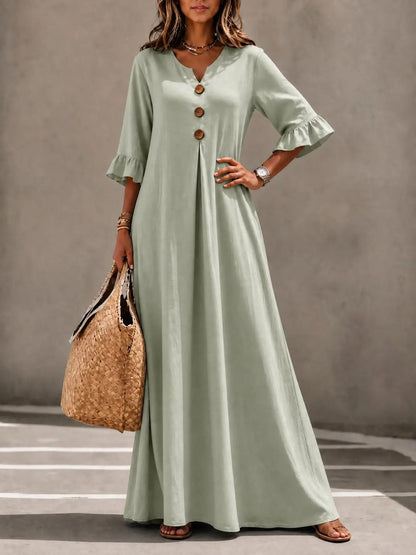 Women's Boho Solid V-Neck A-Line Dress