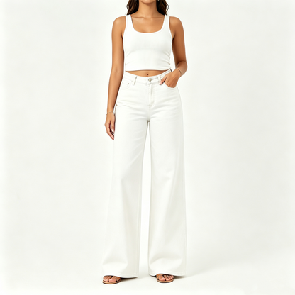 【Free Shipping】Rise Baggy Stretchy Wide Leg Jeans