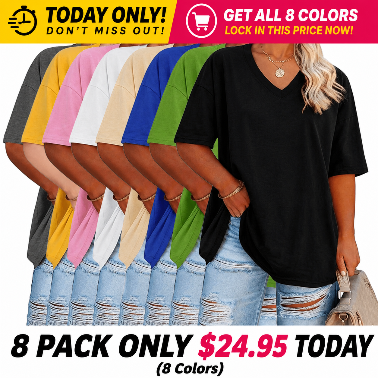 【LAST DAY SALE】Women's V Neck T Shirts Summer Half Sleeve Tee