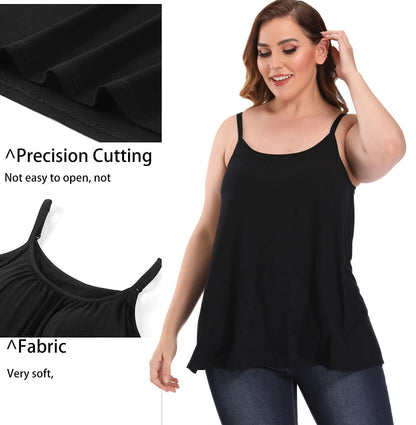 🔥Flash Sale⚡️Plus Size Camisoles Women with Built in Bra Tank Top Cami Sleeveless Summer Tops