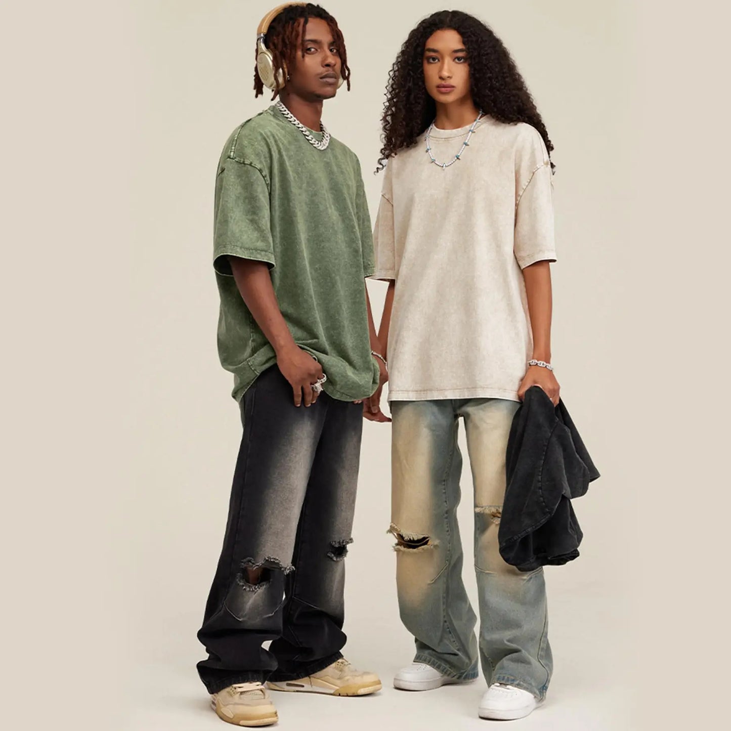 SHEEN 3 Pack Women's Oversized Acid Wash Tees