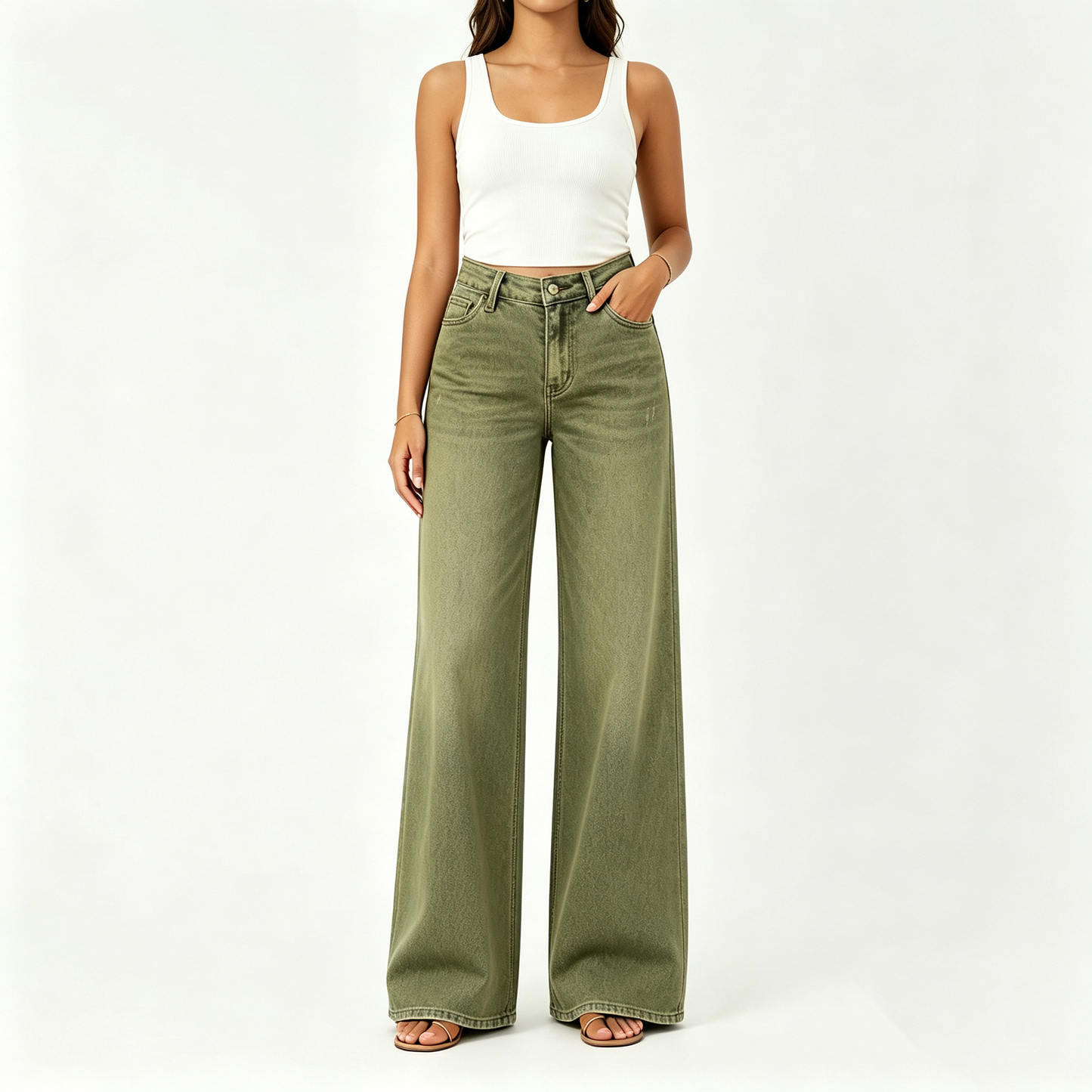 【Free Shipping】Rise Baggy Stretchy Wide Leg Jeans