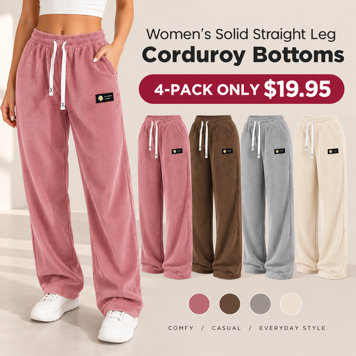 [LAST DAY SALE]Women's Solid Straight Leg Corduroy Bottoms-100% Cotton