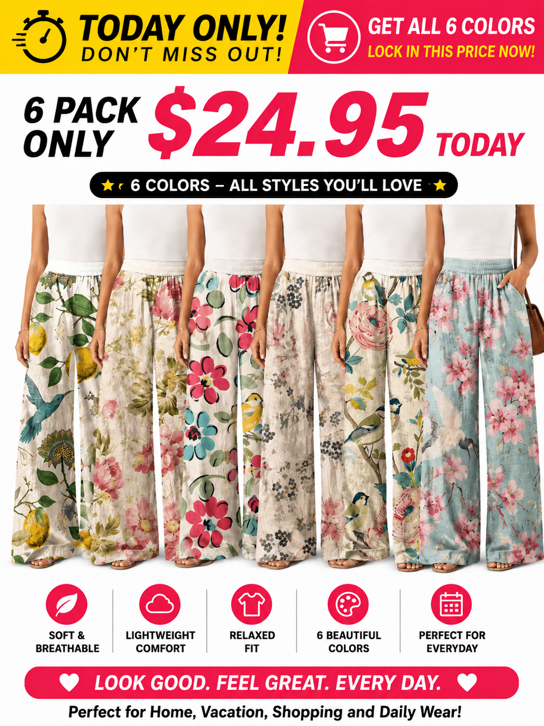 【LAST DAY SALE】Women's Casual Bohemian Style Floral Print Wide Leg Pant