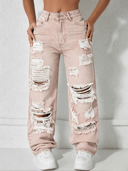 [Last Day Promotion]High Waist Pocket Ripped Denim High Rise Jeans
