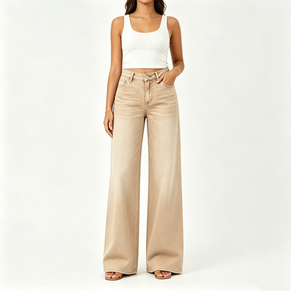 【Free Shipping】Rise Baggy Stretchy Wide Leg Jeans