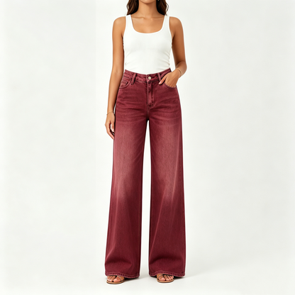 【Free Shipping】Rise Baggy Stretchy Wide Leg Jeans