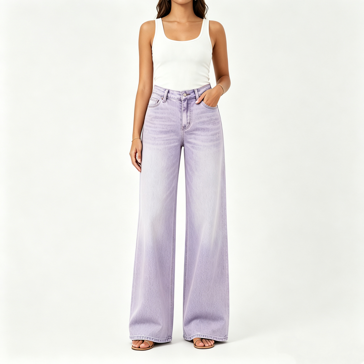 【Free Shipping】Rise Baggy Stretchy Wide Leg Jeans