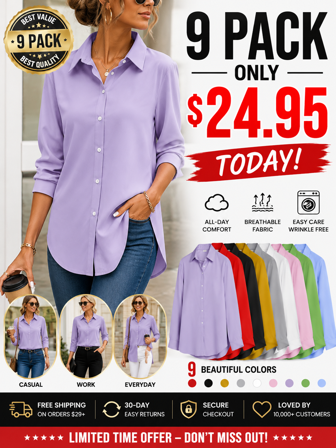 Women’s Classic Collared Shirt – Soft & Flattering