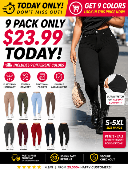 [Last Day Promotion]Women's Button-Fly Stretch Skinny Pants with Pockets