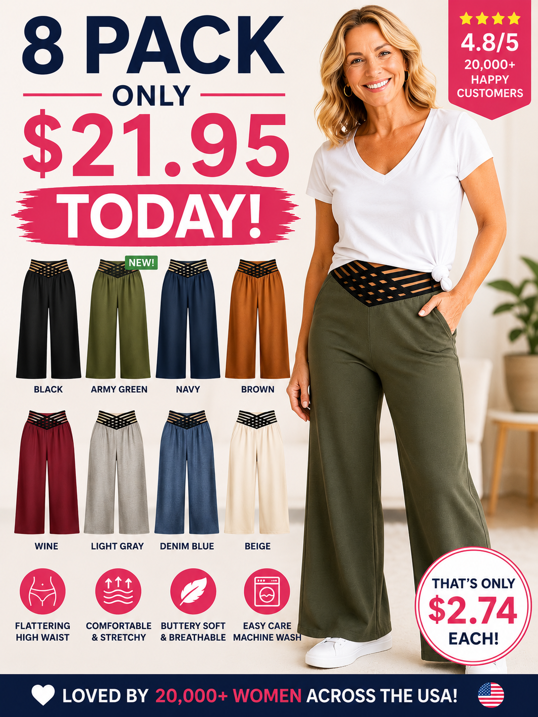 Women's Fashionable Denim Effect V-Neck Asymmetrical Waist Design Loose Wide-Leg Pants