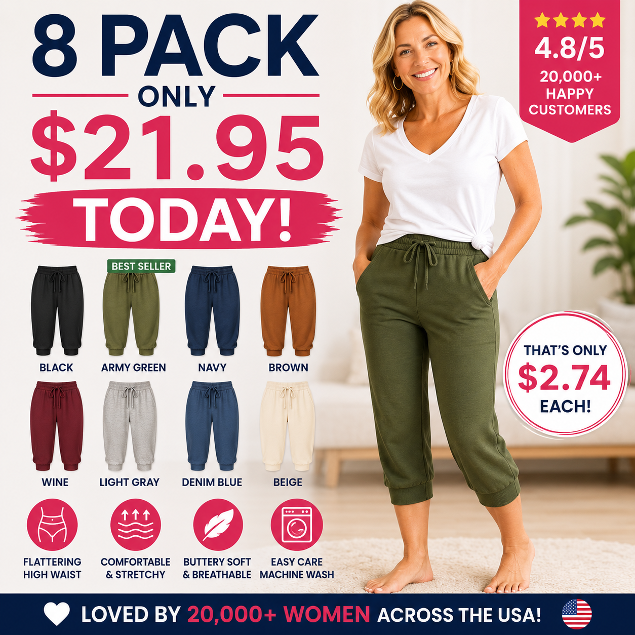Solid Color Minimalist Capri Pants