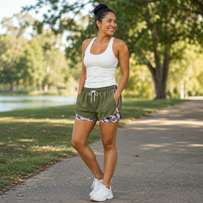 【LAST DAY SALE】Women’s casual athletic shorts with pockets Breathable Double-Lined Shorts