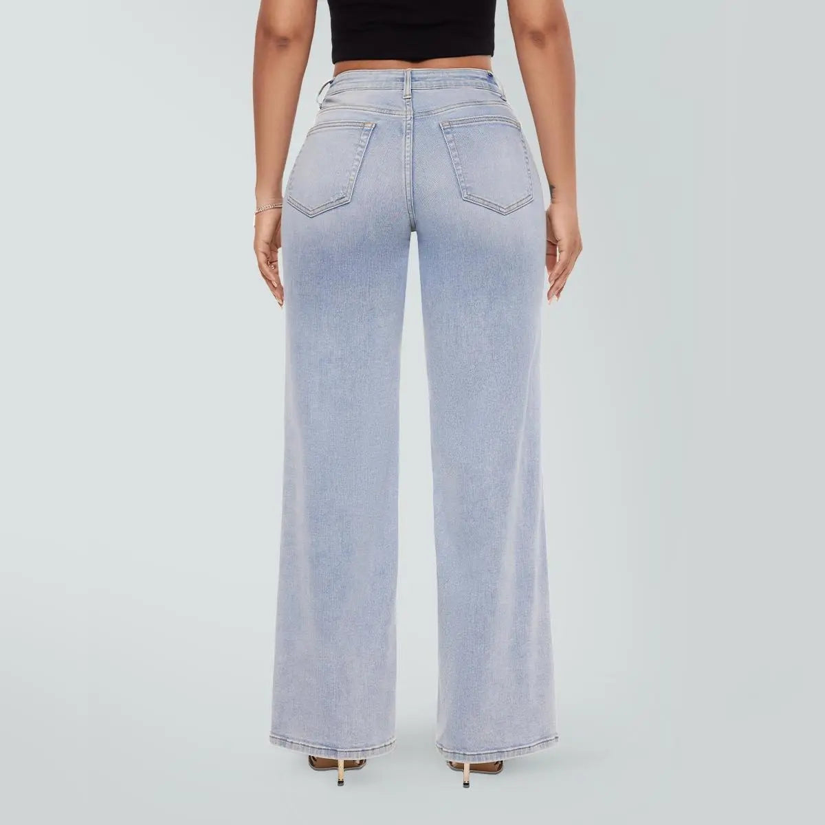 Rise Baggy Jeans Stretchy Wide Leg for Women