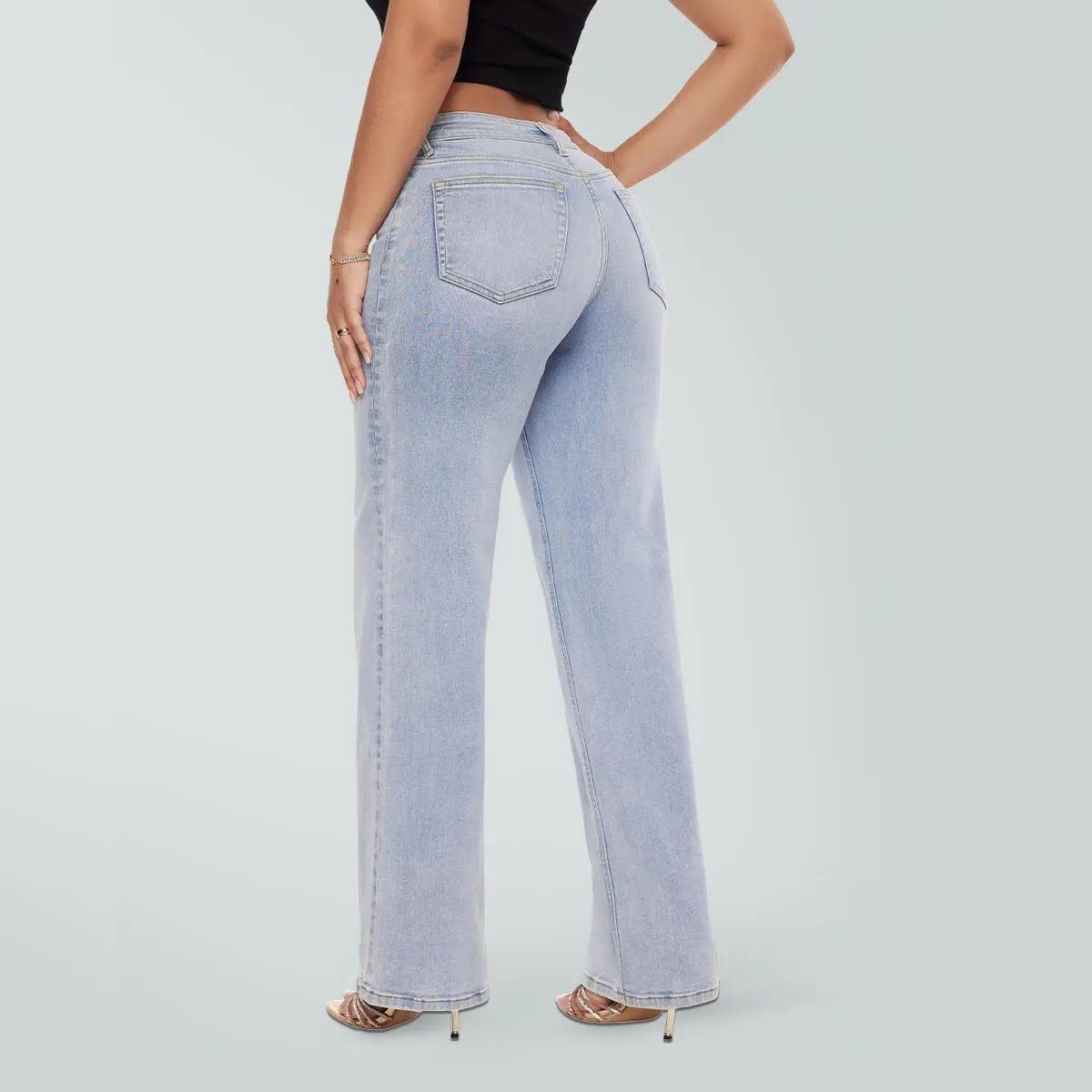 Rise Baggy Jeans Stretchy Wide Leg for Women