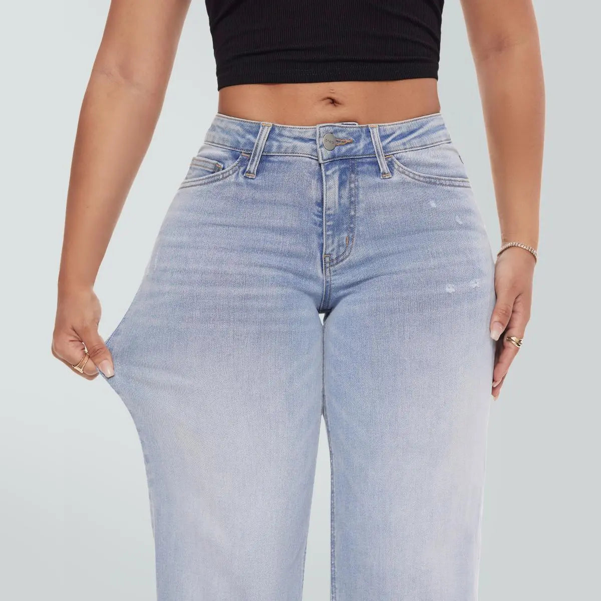 Rise Baggy Jeans Stretchy Wide Leg for Women