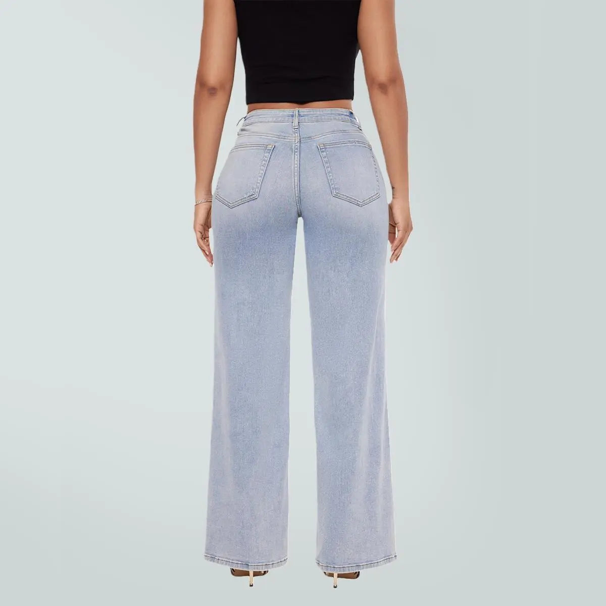 Rise Baggy Jeans Stretchy Wide Leg for Women