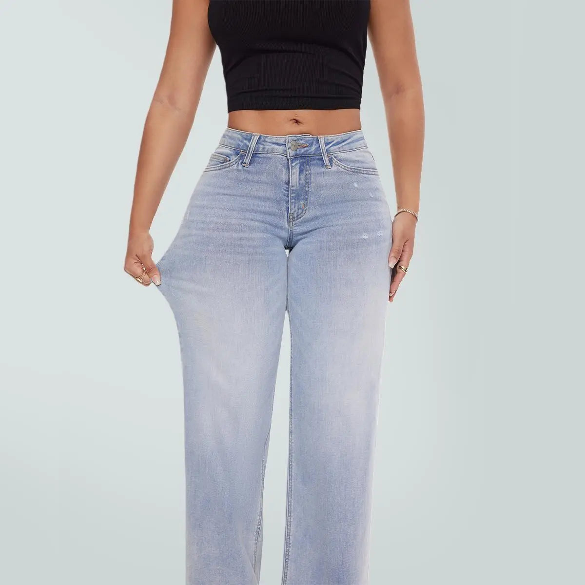 Rise Baggy Jeans Stretchy Wide Leg for Women